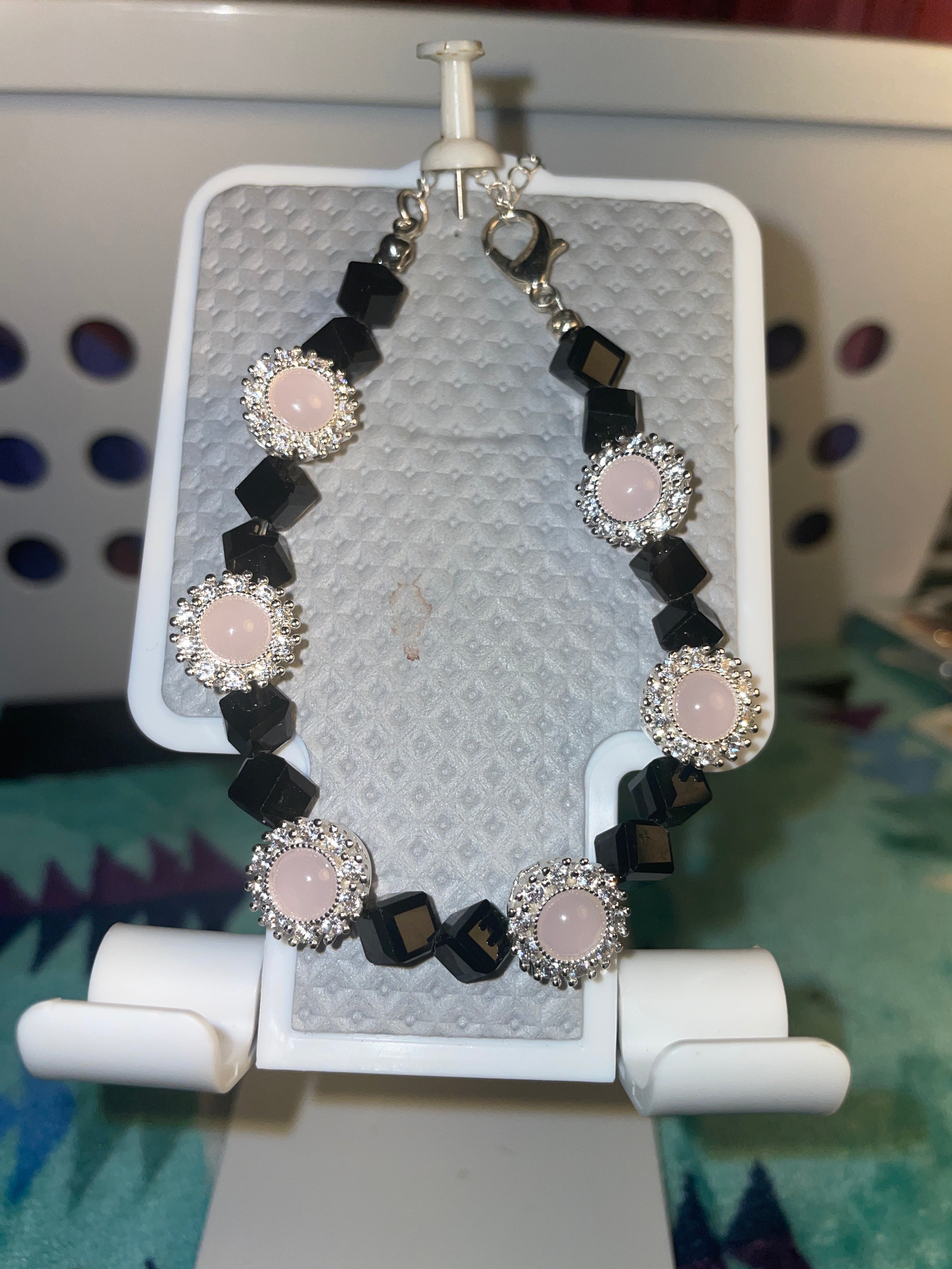 Light peach/black square with rhinestones ￼