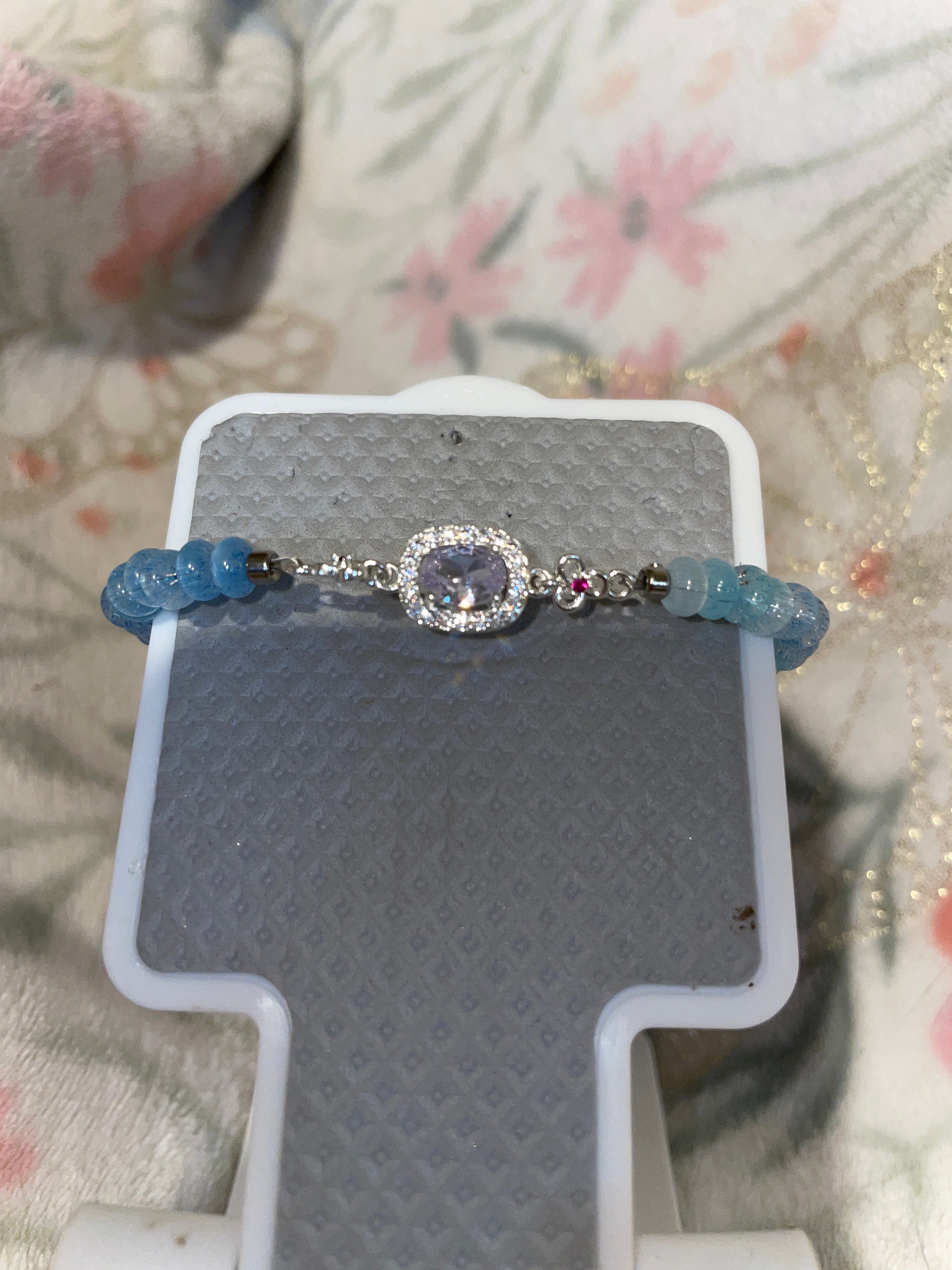 Blue adjustable bracelet with bling in the middle