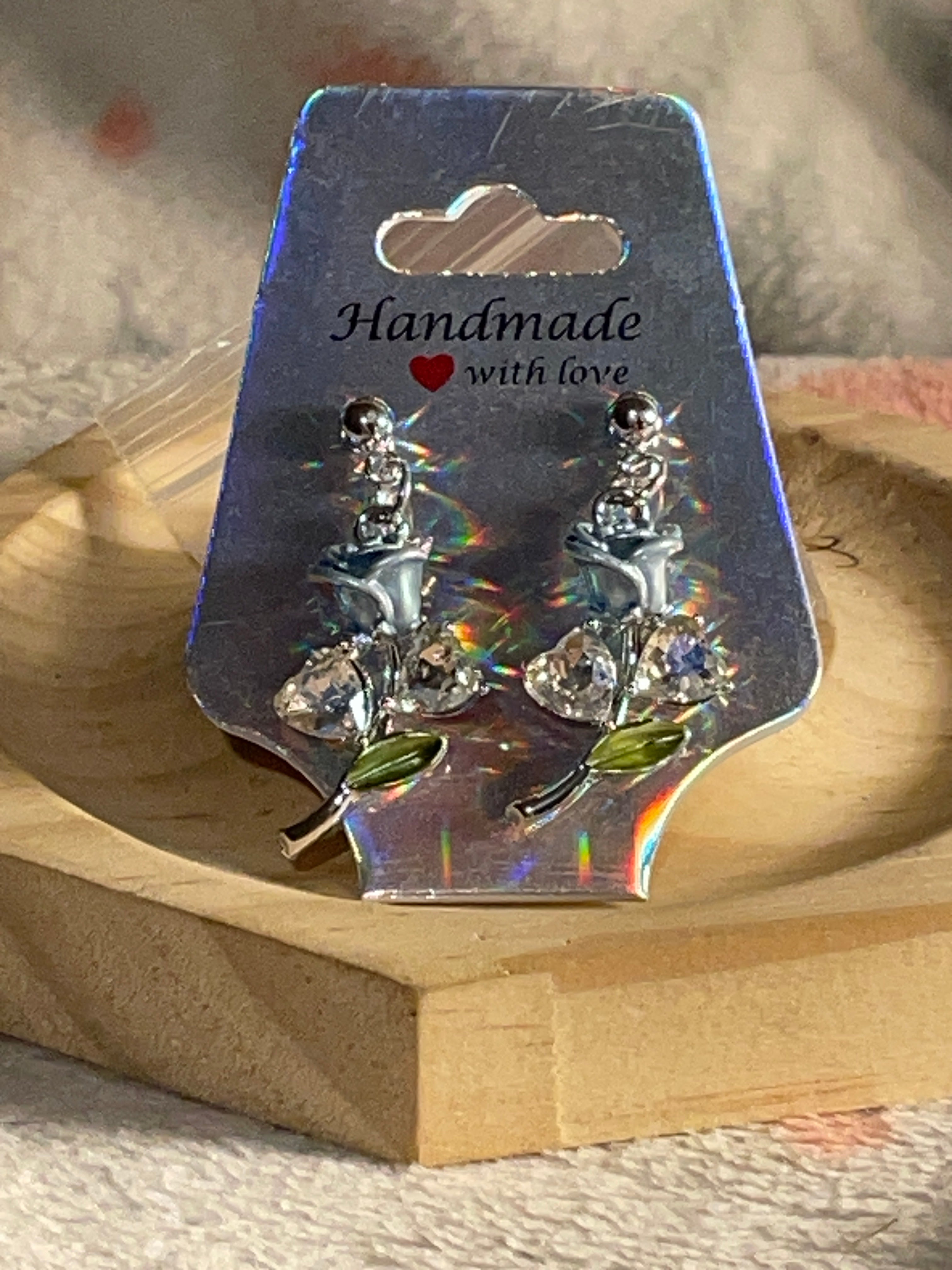 Blue rose glass earrings