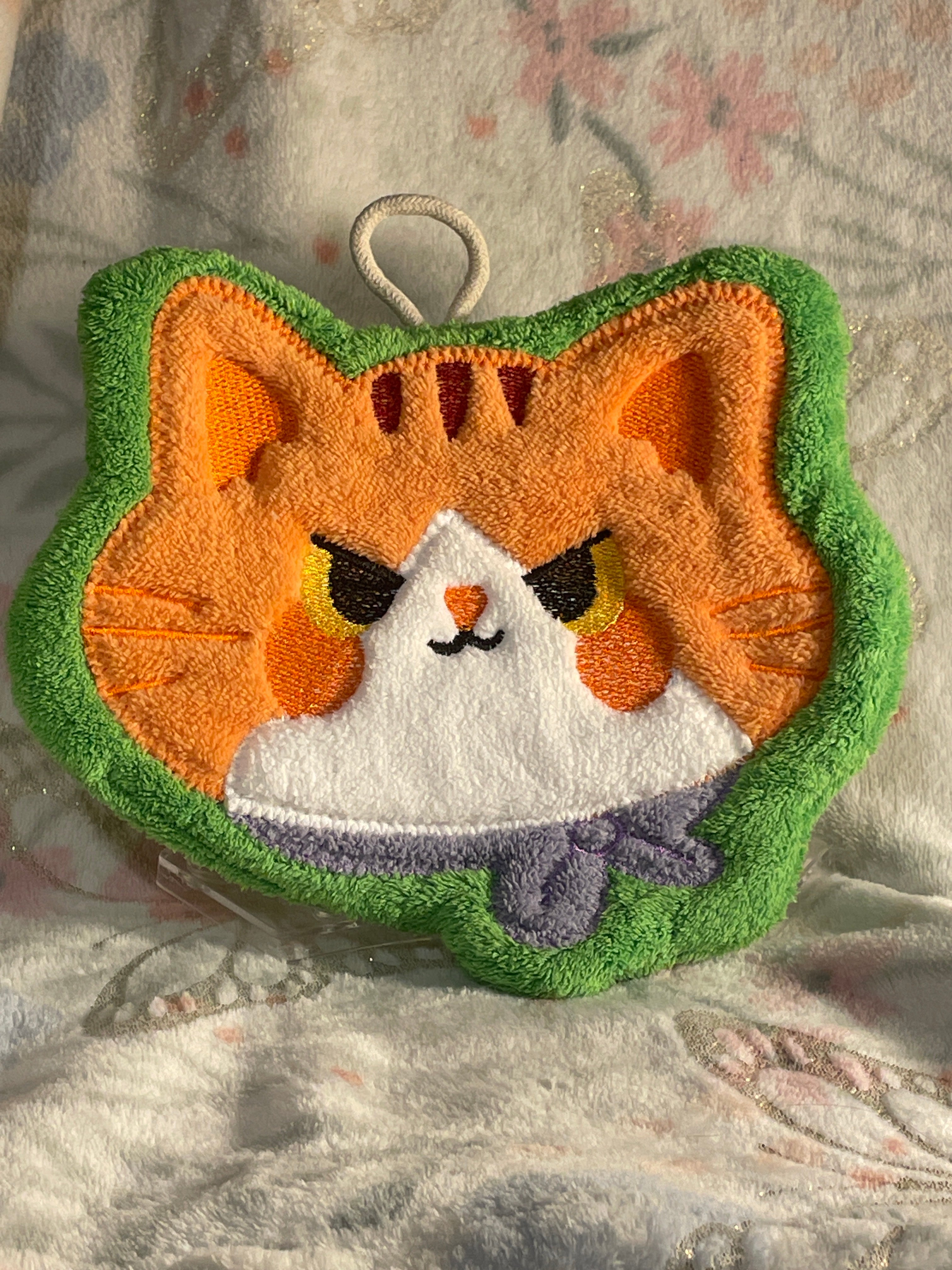 Green Grumpy Cat Hand Towel