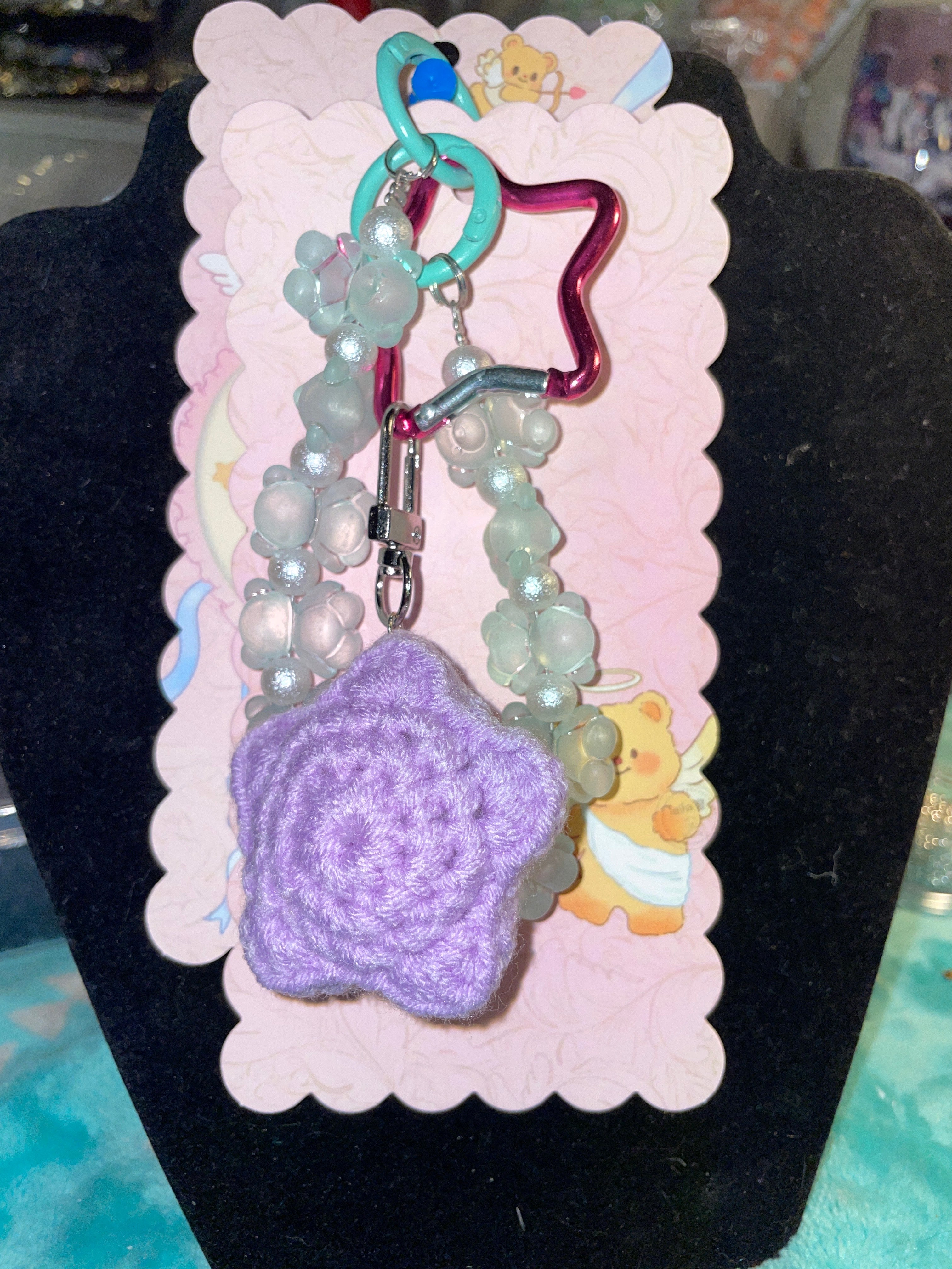 Lite green bears/with a purple crochet star￼