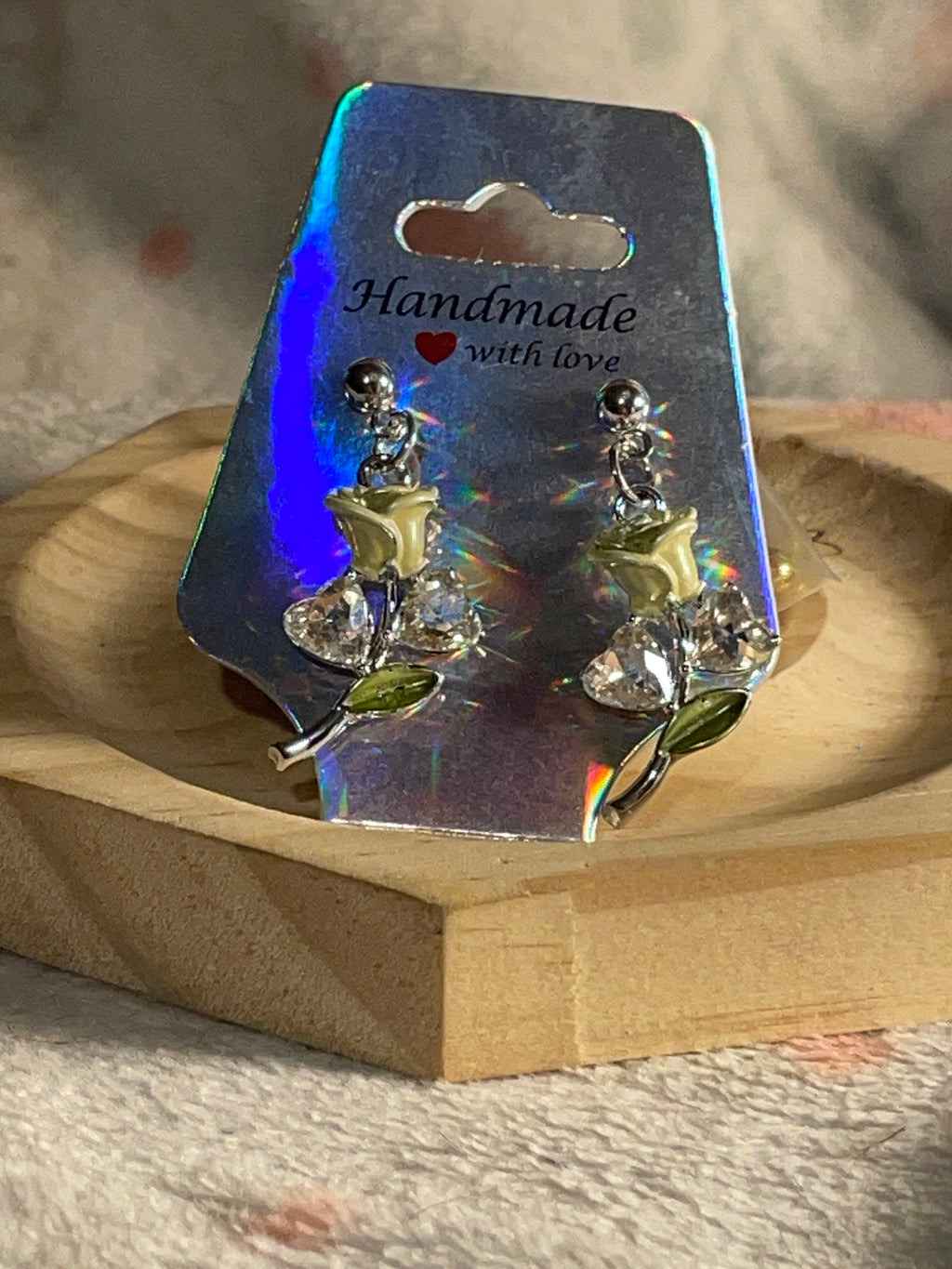 Yellow rose glass earrings