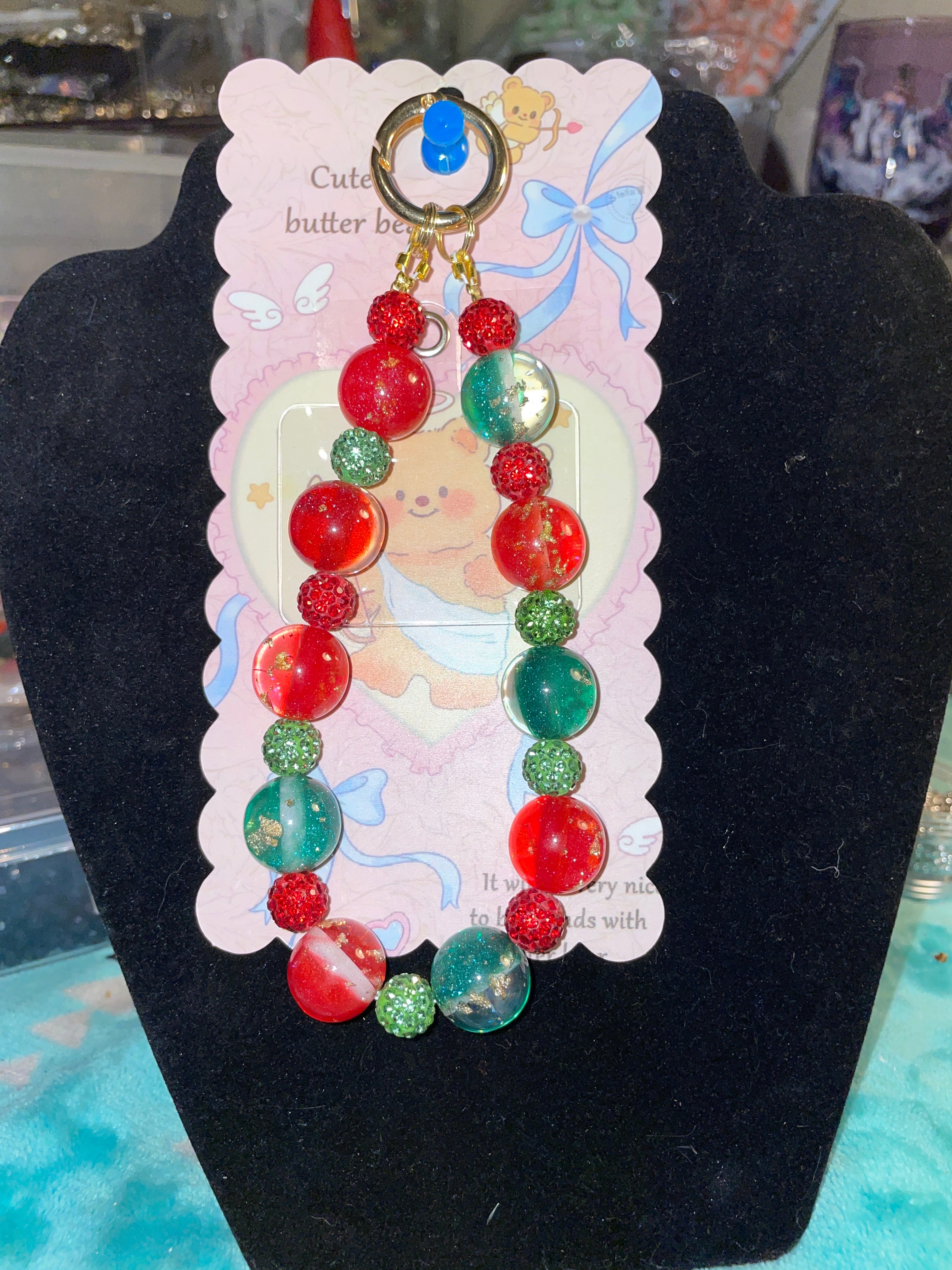 Keychain red/green with a little gold.