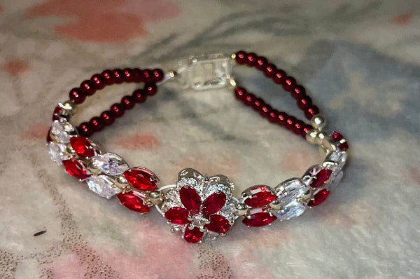 Ruby red flower bracelet