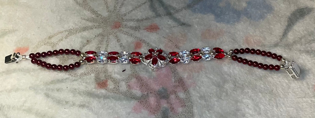 Ruby red flower bracelet