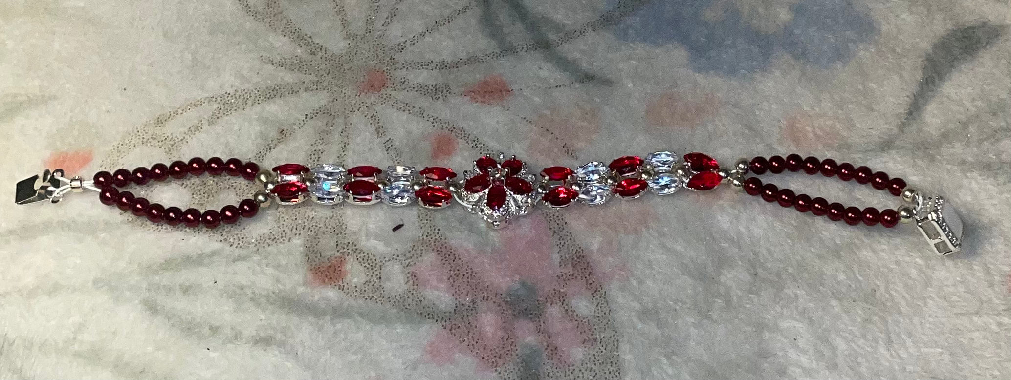 Ruby red flower bracelet