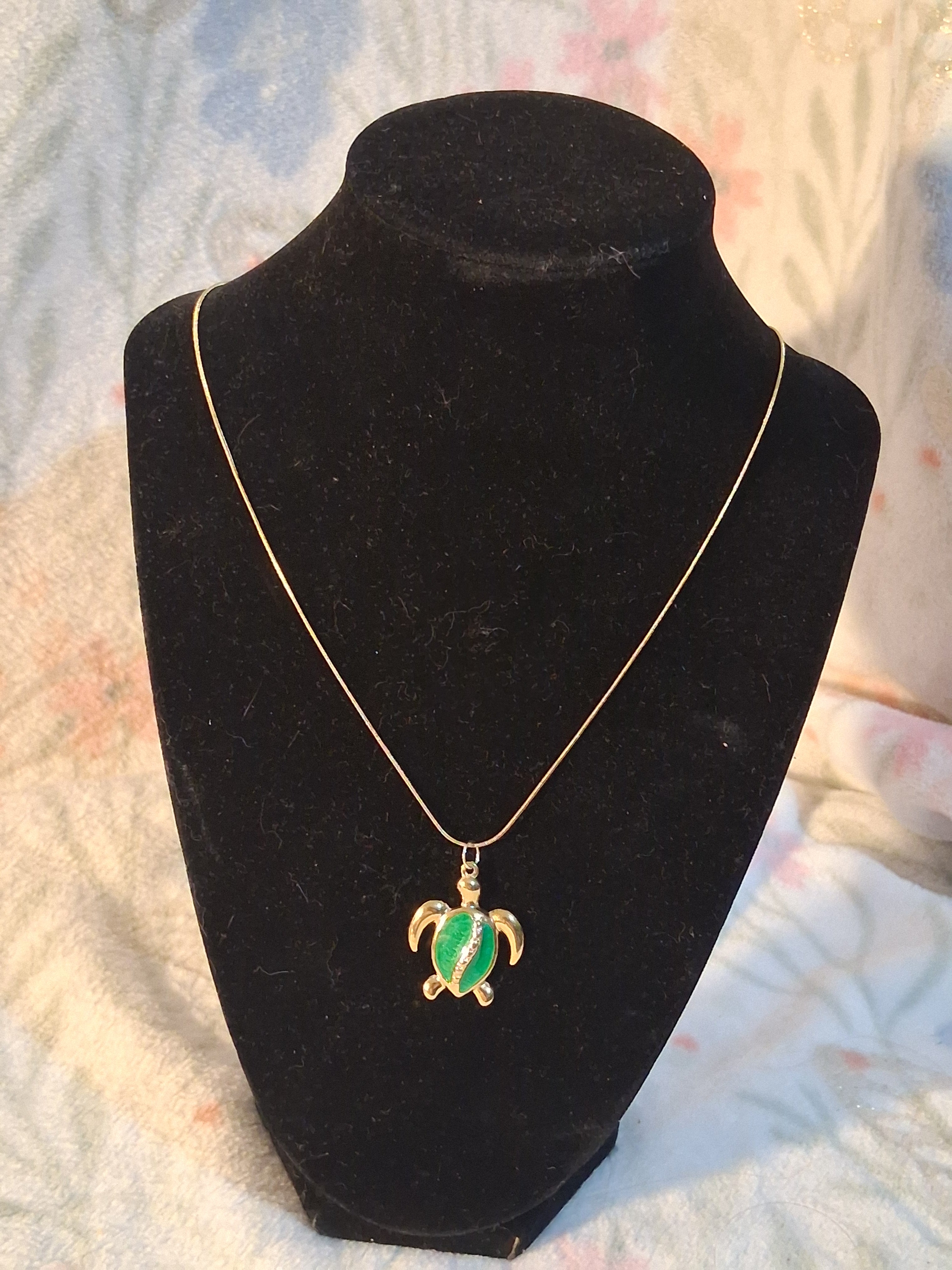 Green Turtle Stainless Steel Necklace and Earrings