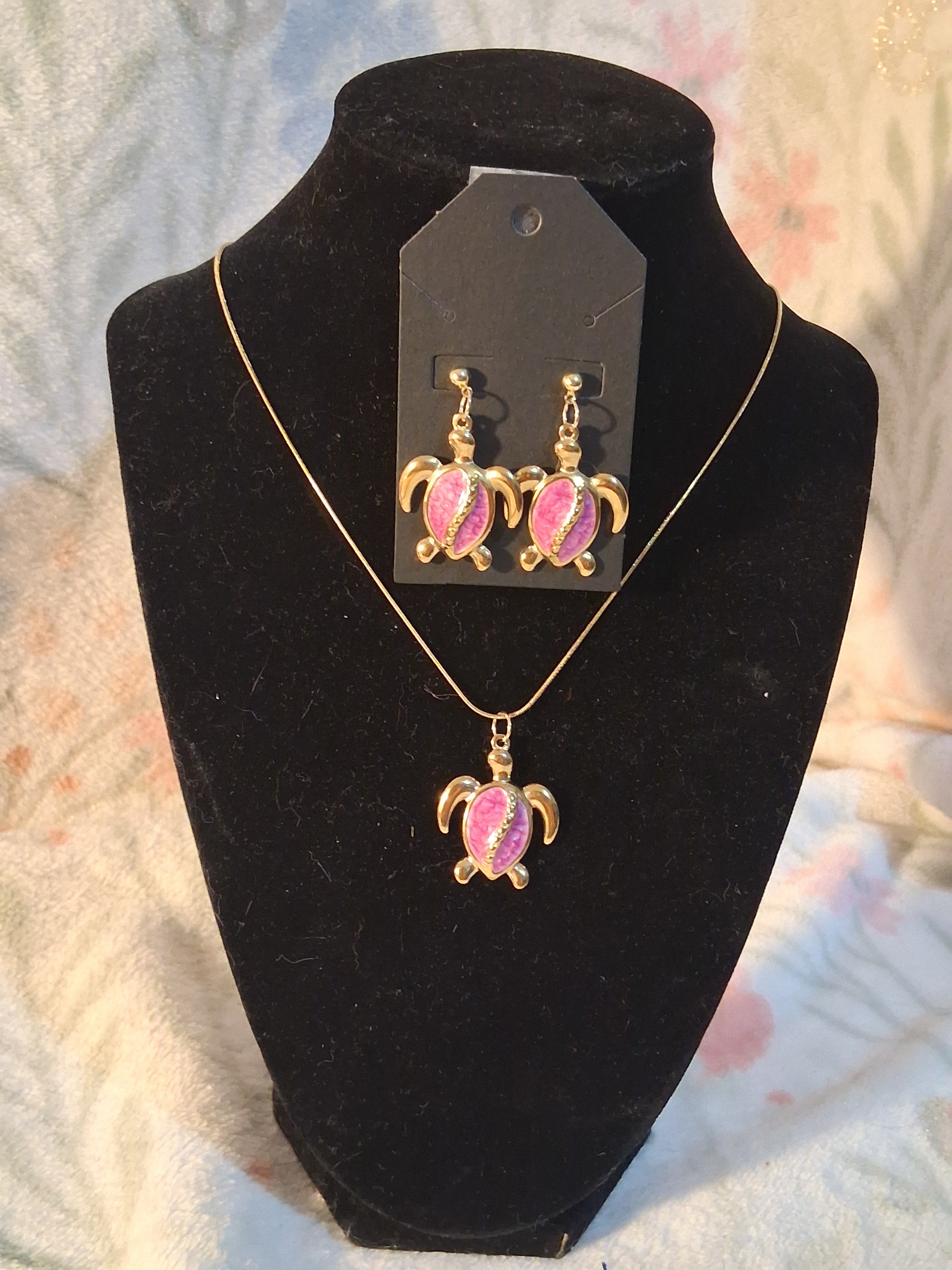 Purple Turtle Stainless Steel Necklace and Earrings